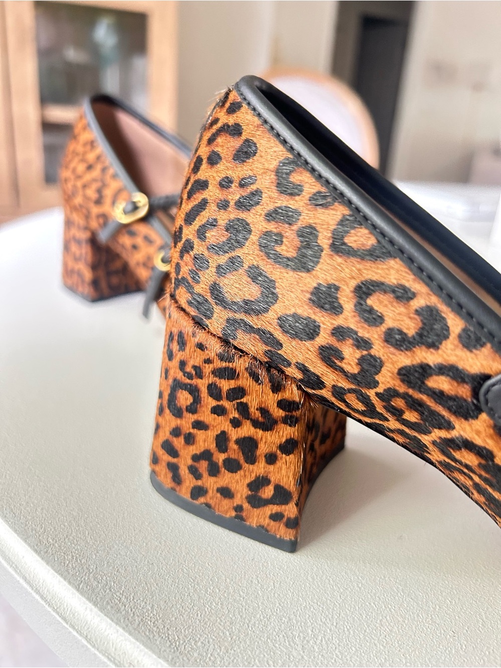 Sam Edelman Sarah Leopard Print Calf Hair Mary Jane Block Heels Size 8.5 - Picture 8 of 11